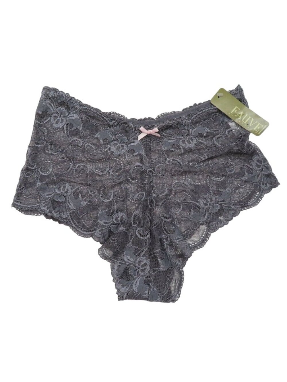 Fauve Fantasie Alissa Women XL Extra Large Dark Gray Lace Panty Pink Bow NEW